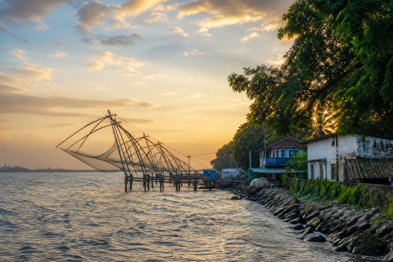 Chinese fishing nets along the Fort Kochi waterfront