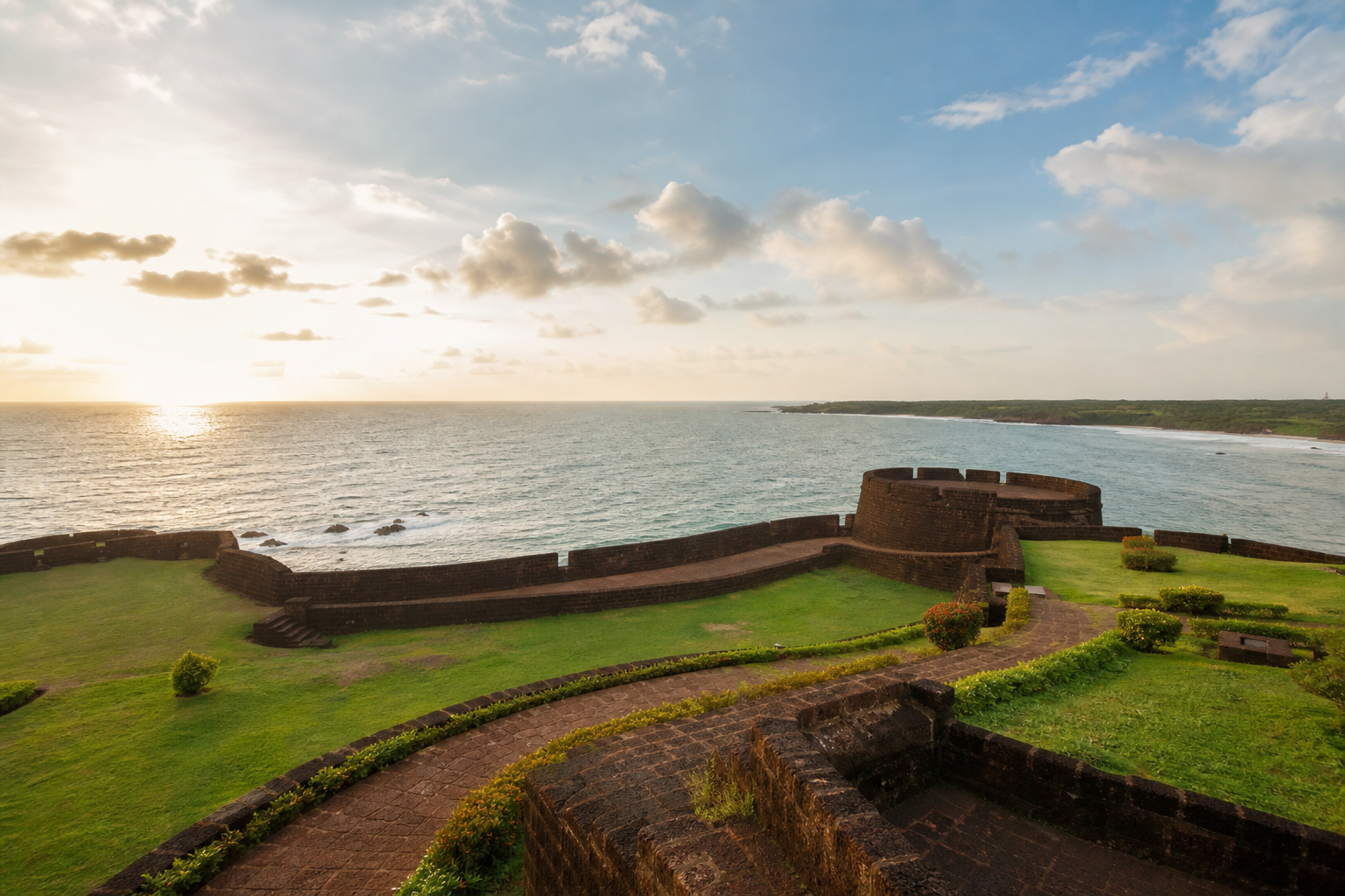 Bekal Fort overlooking the Arabian Sea coastline