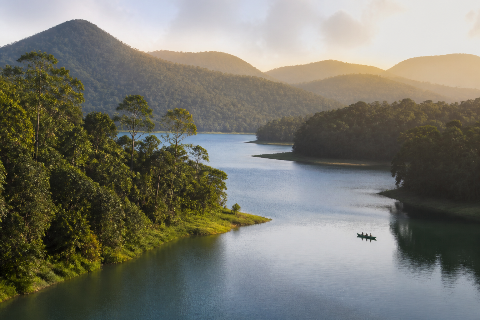 Gavi reservoir surrounded by dense Western Ghats forest