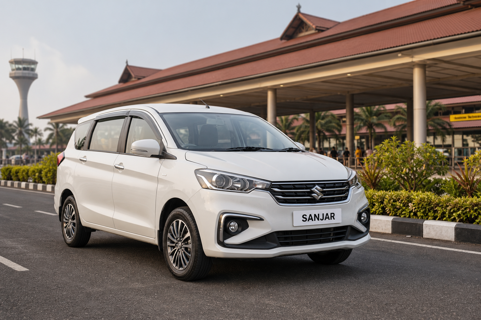 White Maruti Suzuki Ertiga at a premium Kerala setting